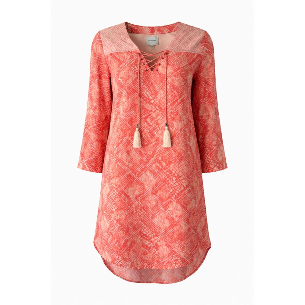 Haute Hippie Tribe Coral Snake Print Tunic Dress XS Lace-Up Boho
